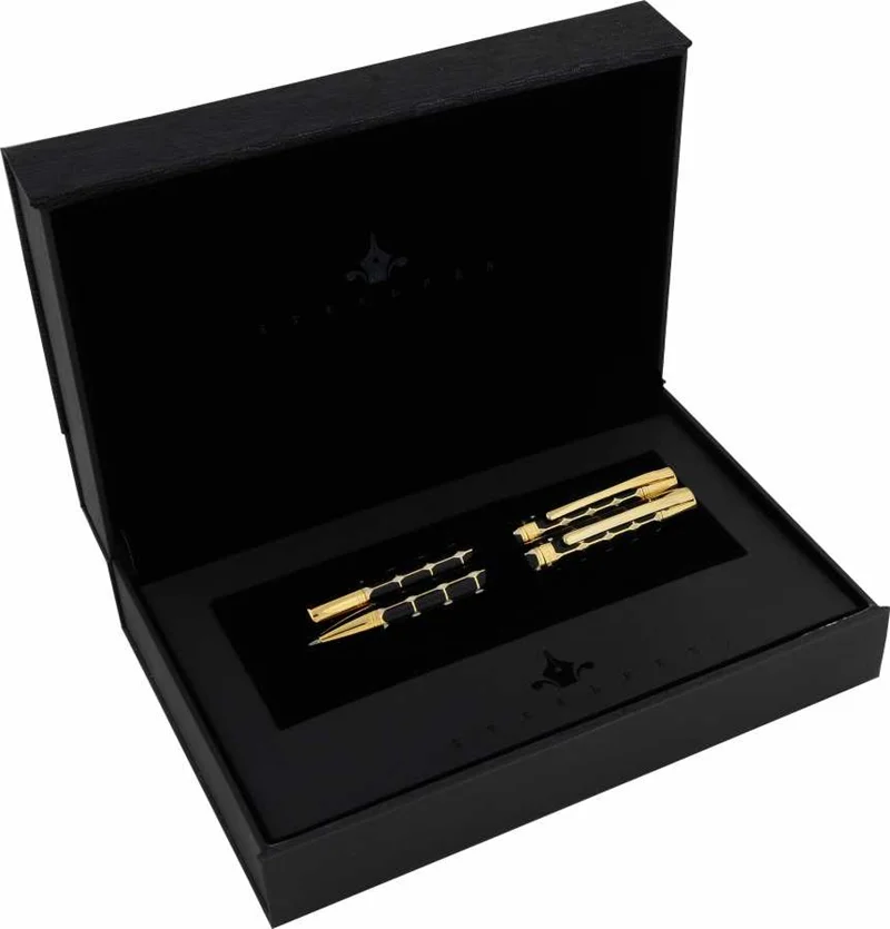 STEELPEN DOLMA KALEM+TÜKENMEZ KALEM SET SERRA SERİSİ SİYAH GOLD 800-42