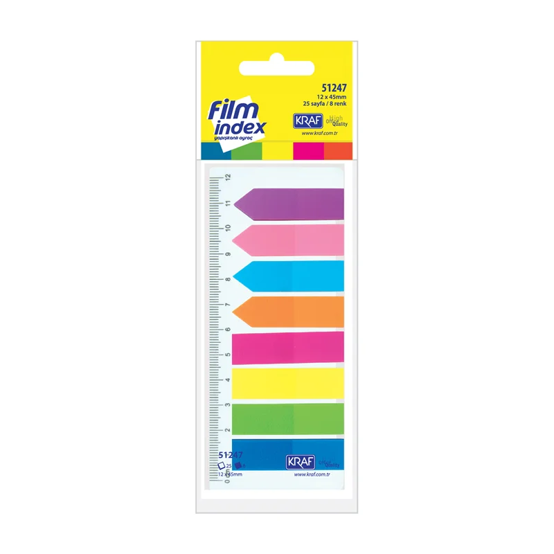 KRAF INDEX FILM (PP) 12x45MM BAYRAK &amp; OK  8 RENK X 25 YP   51247