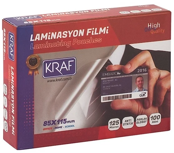 KRAF LAMİNASYON FİLMİ 85x115 MM 125 Mic. 100 LÜ 2128