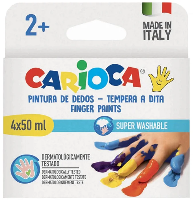 CARIOCA PARMAK BOYASI 4 RENK 4X50 ML SÜPER YIKANABİLİR 2+YAŞ 43173