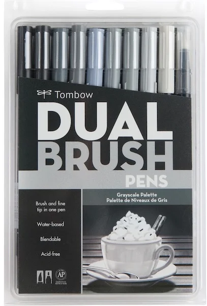 TOMBOW AB-T DUAL BRUSH PEN GRAFİK KALEMİ  SETİ 10 RENK GRAYSCALE T-AB-T-10CGR