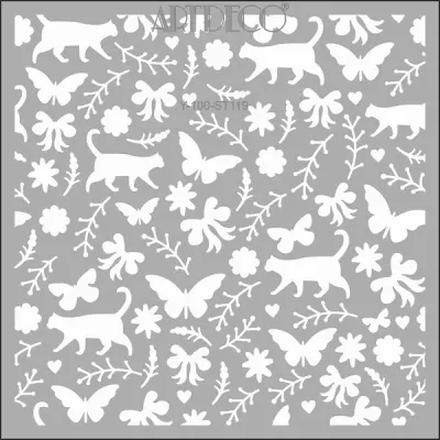 ARTDECO STENCIL 30x30 CM KEDİLİ KELEBEKLİ Y-100-ST119