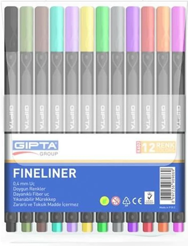 GIPTA FINELINER 0,4 MM 12 RENK PVC KUTU BİLİSTER K602