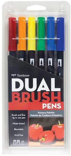 TOMBOW AB-T DUAL BRUSH PEN GRAFİK KALEMİ  SETİ 6 RENK PRIMARY (162) T-AB-T-6CPR