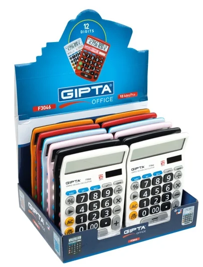 GIPTA HESAP MAKİNESİ 12 HANE 6 RENK BÜYÜK F3046