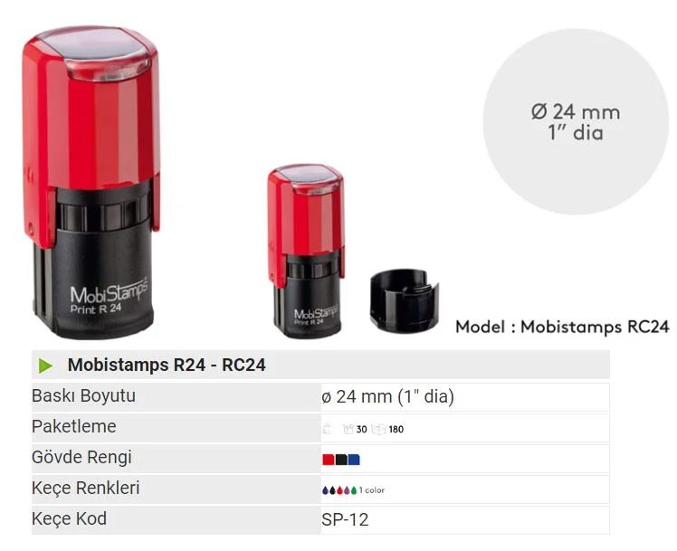 MOBİSTAMPS KAŞE YUVARLAK R-24 KIRMIZI KEÇELİ