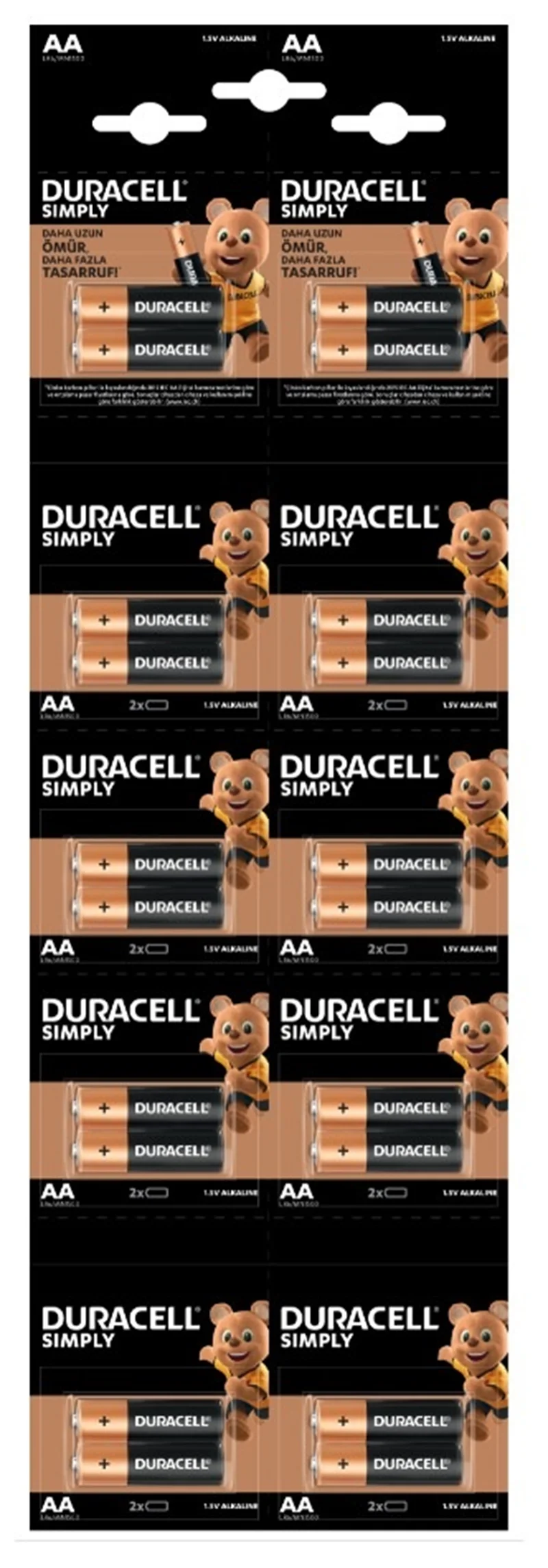 DURACELL PİL 20 Lİ AA KALEM KARTELA (2x10)