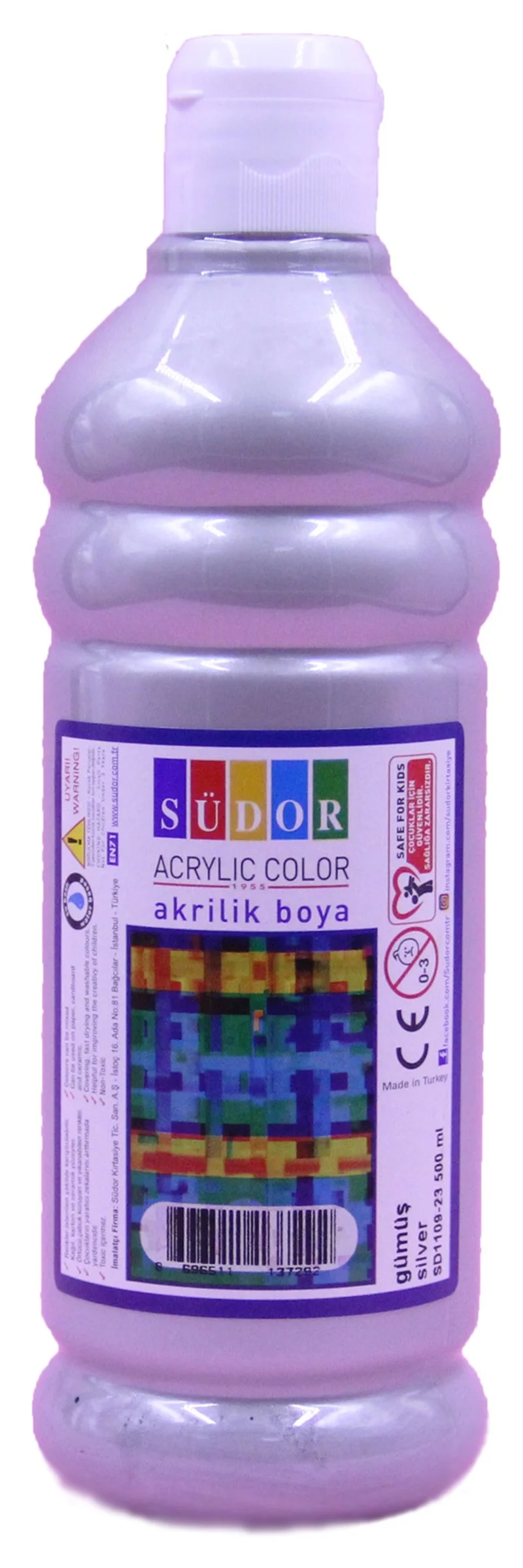 SÜDOR AKRİLİK BOYA 500 ML GÜMÜŞ SD1109-23