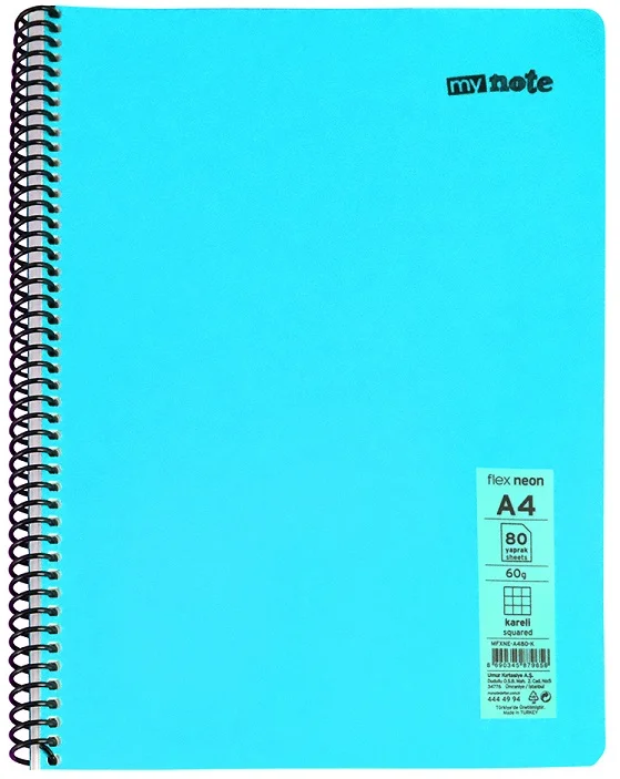 MYNOTE DEFTER FLEX NEO PP KAPAK SPİRALLİ A4 140 YP KARELİ MFXNE-A4140-K