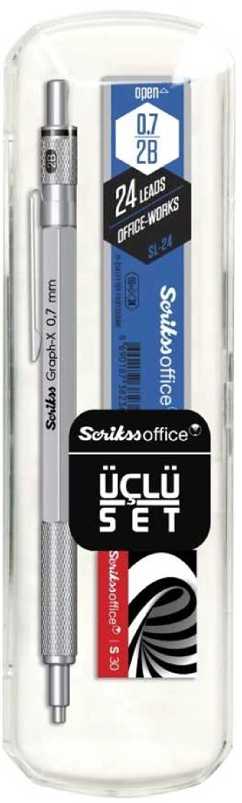 SCRIKSS OFFICE VERSATİL KALEM OKUL SETİ GRAPH-X 0.7 SATEN GRİ + SİLGİ + MİN BLS.