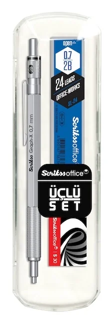 SCRIKSS OFFICE VERSATİL KALEM OKUL SETİ GRAPH-X 0.7 KURŞUNİ GRİ + SİLGİ + MİN BLS.