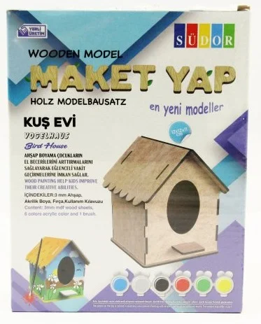 SÜDOR KUTULU AHŞAP MAKET KUŞ EVİ BOYAMA SETİ KÜÇÜK MD2-02