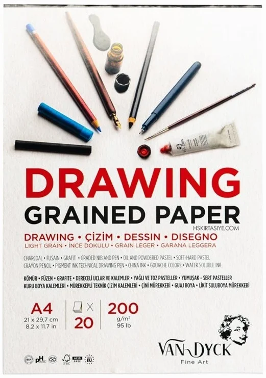 VAN DYCK ÇİZİM BLOĞU DRAWING GRAINED PAPER A4 200 GR 20 YP VD20014