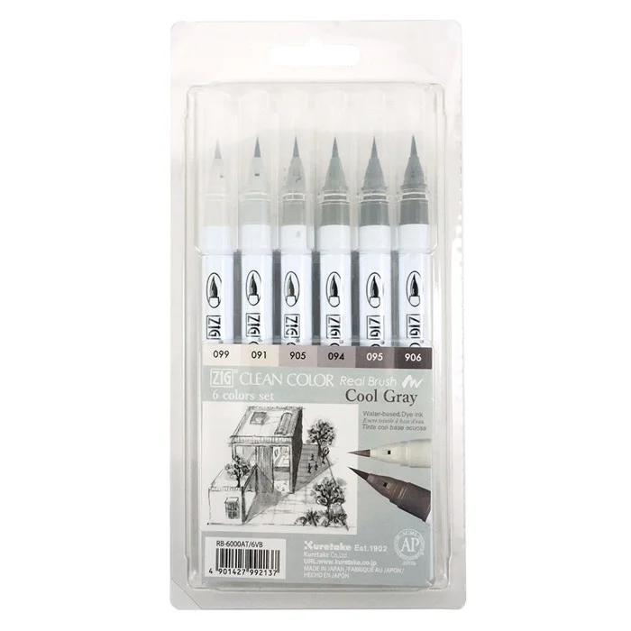 ZIG CLEAN COLOR REAL BRUSH RB-6000AT/  6VB 6LI COOL GRAY