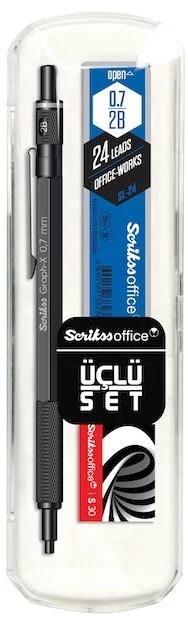 SCRIKSS OFFICE VERSATİL KALEM OKUL SETİ GRAPH-X 0.7 MAT SİYAH + SİLGİ + MİN BLS.