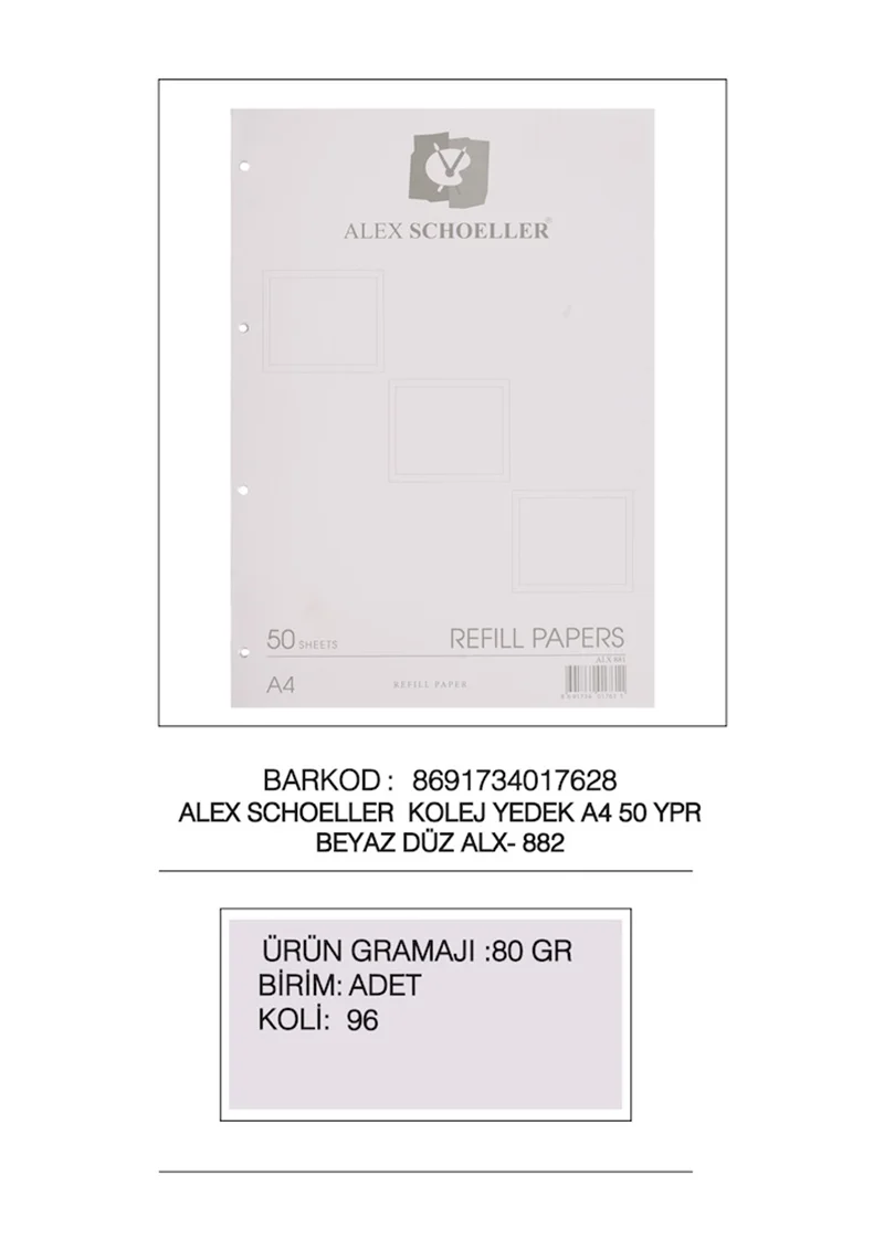 ALEX BLOKNOT YEDEK A4 BEYAZ DÜZ 50 Lİ ALX-882