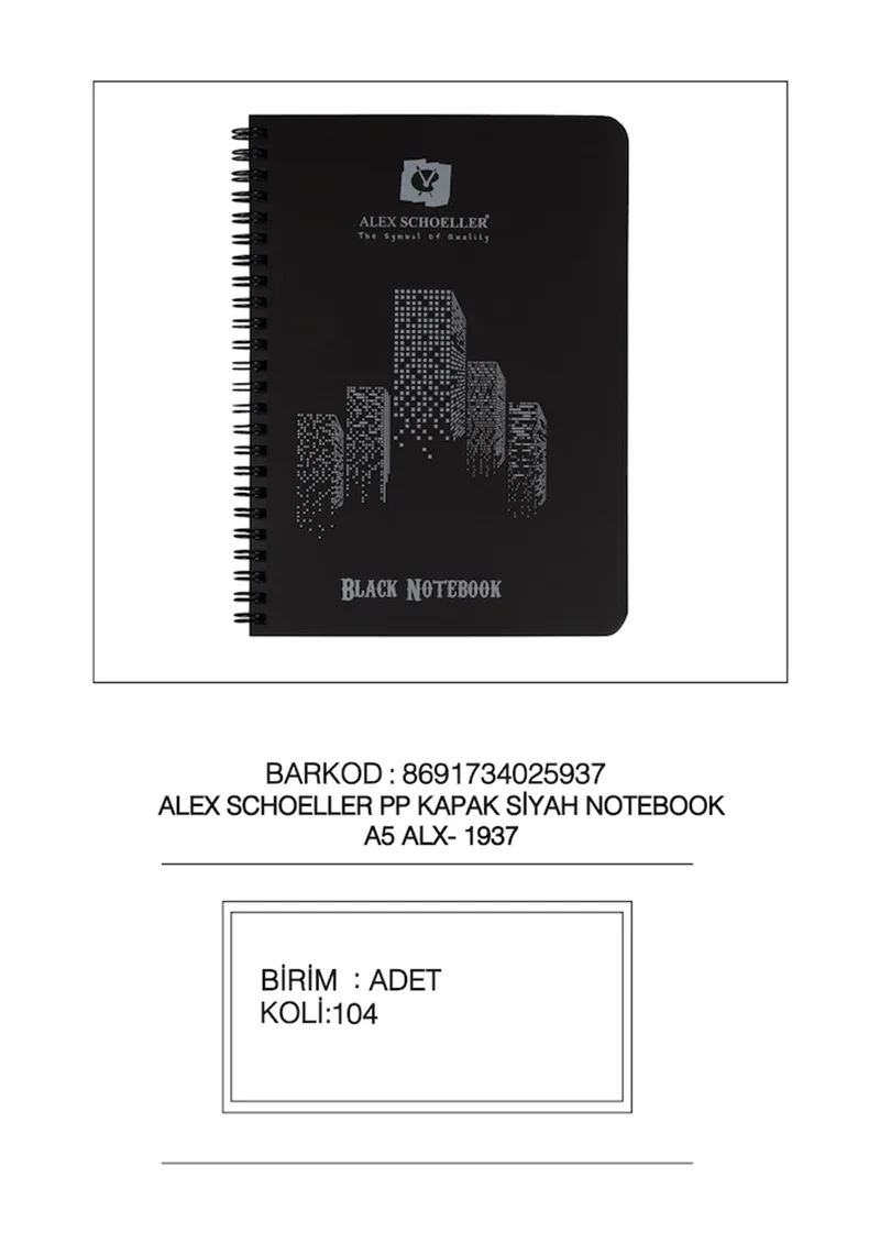 ALEX DEFTER A5 PP KAPAK SPİRALLİ 60 YP SİYAH ALX-1937