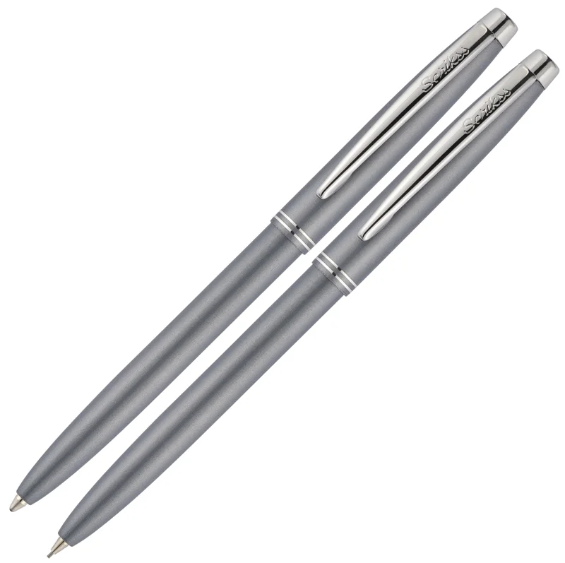 SCRIKSS TÜKENMEZ KALEM + VERSATİL KALEM SET 108 PRESTİJ KRİSTAL KUTU GRİ