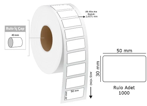 TANEX TERMAL ETİKET EKO 50x30 MM 1000 Lİ