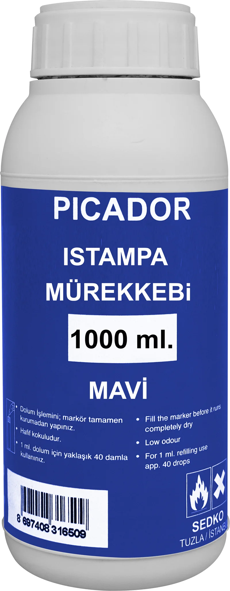 PICADOR ISTAMPA MÜREKKEBİ 1000 ML MAVİ KE011