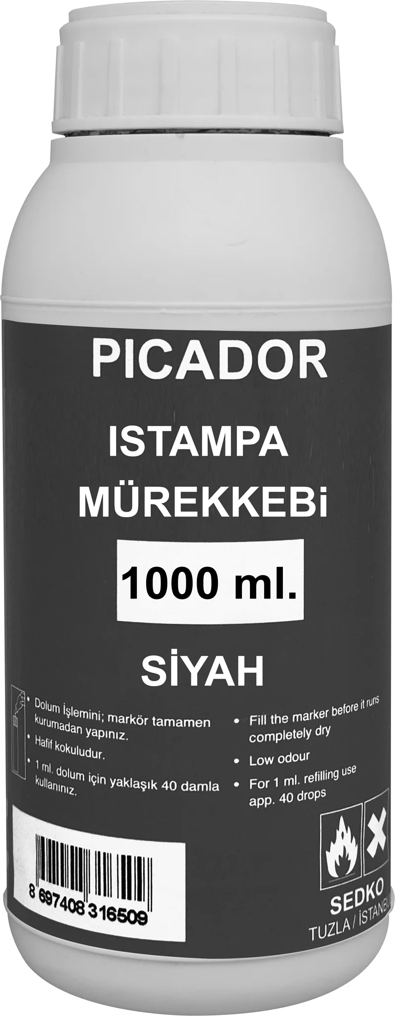 PICADOR ISTAMPA MÜREKKEBİ 1000 ML SİYAH KE010