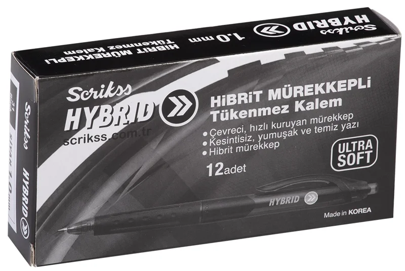 SCRIKSS OFFICE TÜKENMEZ KALEM HYBRID JEL 1.0 SİYAH 12 Lİ KUTU