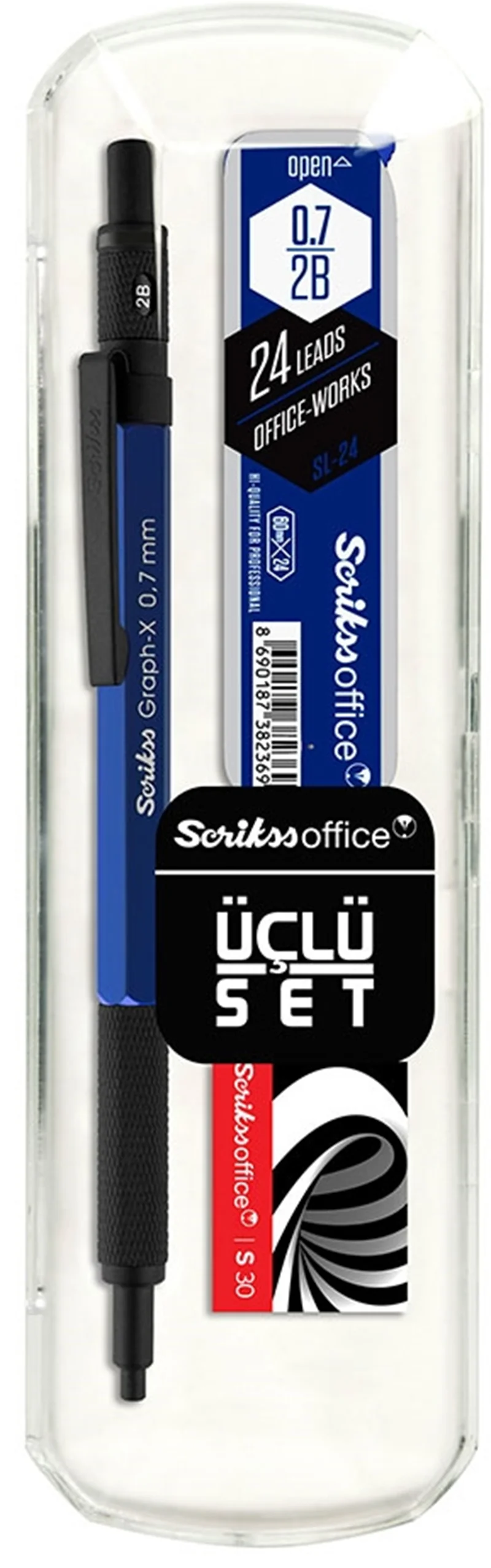 SCRIKSS OFFICE VERSATİL KALEM OKUL SETİ GRAPH-X 0.7 MAVİ + SİLGİ + MİN BLS.