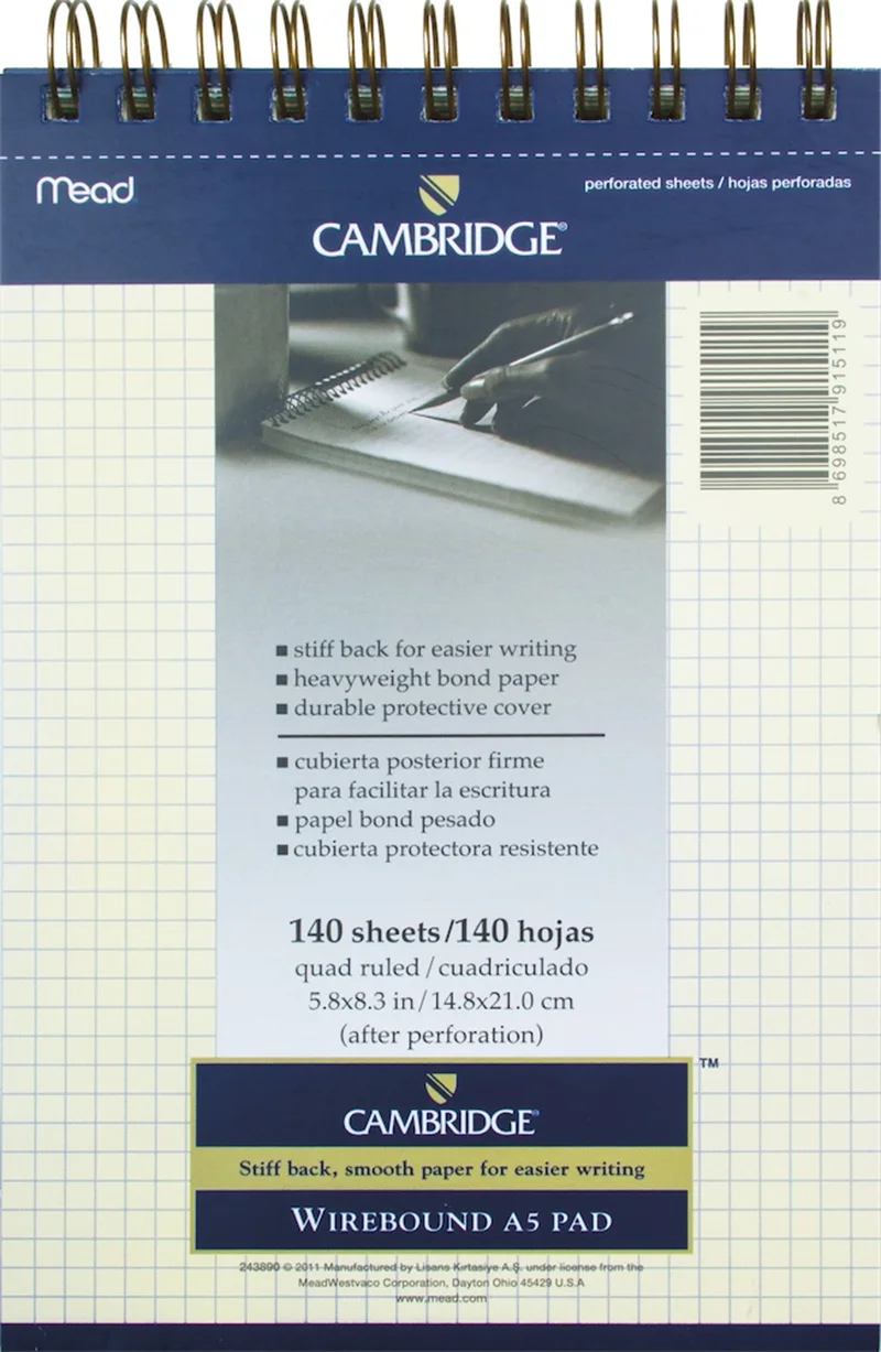 MEAD BLOKNOT CAMBRIDGE SPİRALLİ KARTON KAPAK A5 FİLDİŞİ 140 YP KARELİ M-243890