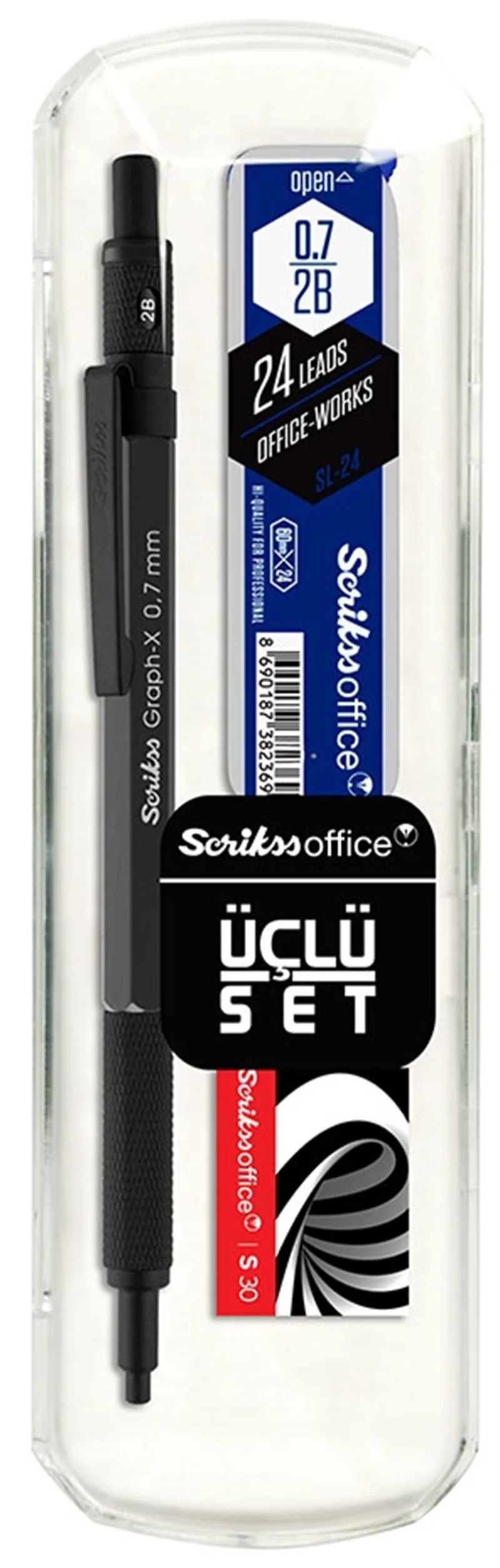 SCRIKSS OFFICE VERSATİL KALEM OKUL SETİ GRAPH-X 0.7 ANTRASİT + SİLGİ + MİN BLS.