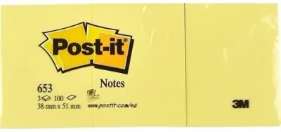 POST-IT YAPIŞKANLI NOT KAĞIDI SARI 38x51 100 YP 653 520100440100
