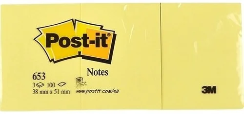 POST-IT YAPIŞKANLI NOT KAĞIDI SARI 38x51 100 YP 653 520100440100