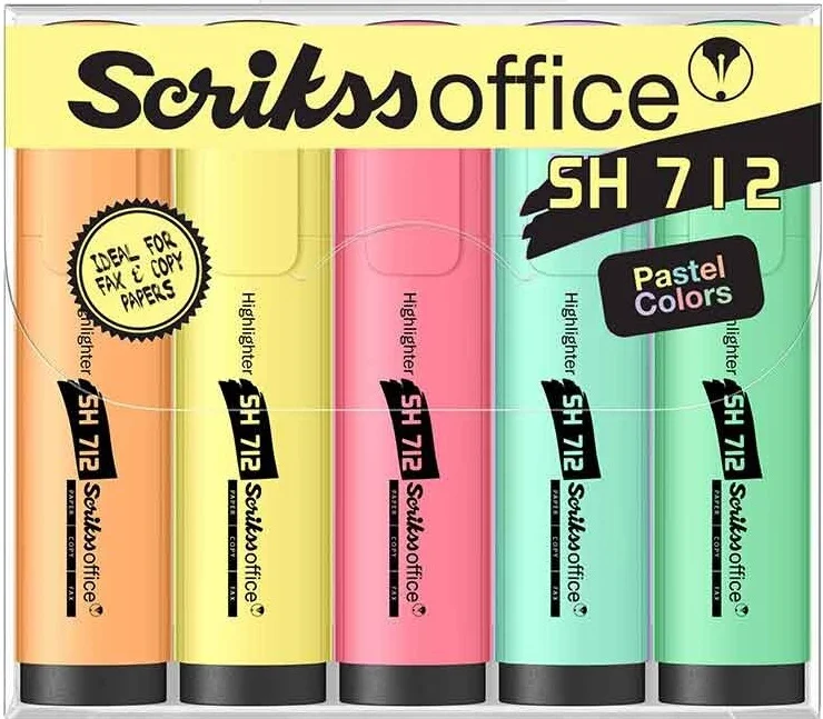 SCRIKSS OFFICE FOSFORLU KALEM SH712 PASTEL KARIŞIK RENK 5 Lİ SET