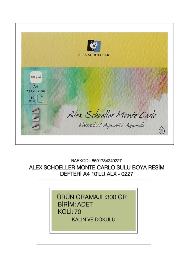 ALEX RESİM DEFTERİ A4 MONTE CARLO 300 GR 10 LU ALX-0227