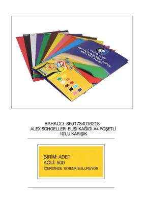 ALEX ELİŞİ KAĞIDI A4 KARIŞIK 10 LU POŞET ALX-218