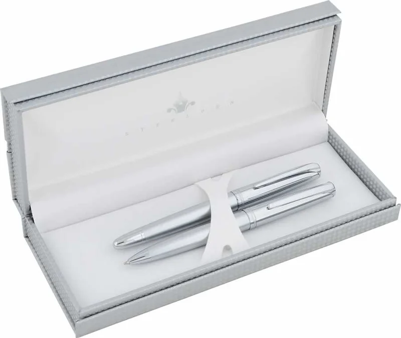 STEELPEN DOLMA KALEM+TÜKENMEZ KALEM SET SATURN SERİSİ MAT KROM 2355