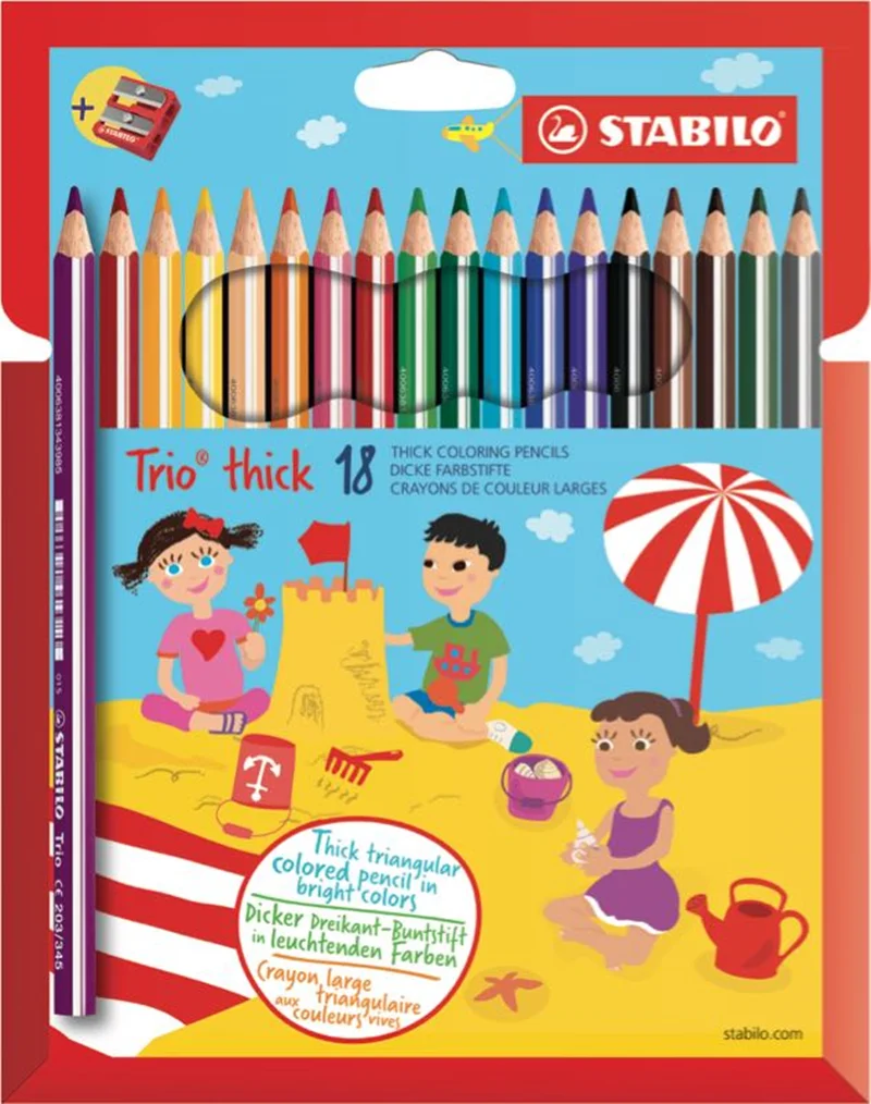 STABILO KURU BOYA TRIO THICK 18 RENK + KALEMTIRAŞ HARTUNG 203/2-18