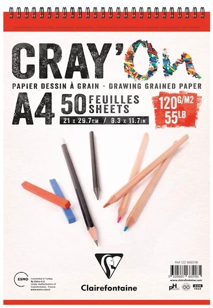 CLAIREFONTAINE RESİM ve ÇİZİM BLOĞU CRAY'ON SPİRALLİ ÜSTTEN A4 120 GR 50 YP CD966518