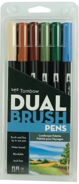 TOMBOW AB-T DUAL BRUSH PEN GRAFİK KALEMİ  SETİ 6 RENK LANDSCAPE (164) T-AB-T-6CLA