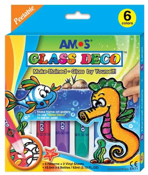 AMOS CAM BOYAMA SETİ GLASS DECO 10.5 ML  6 TÜP GD10P6