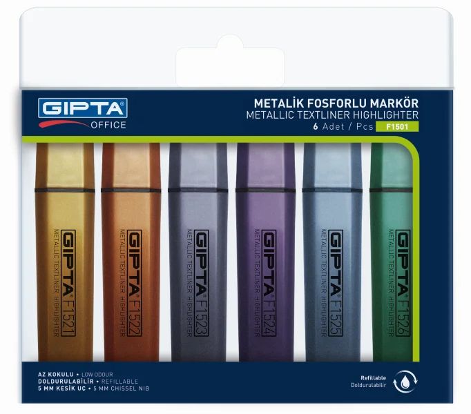 GIPTA FOSFORLU KALEM METALİK SİMLİ 6 RENK SET F150100