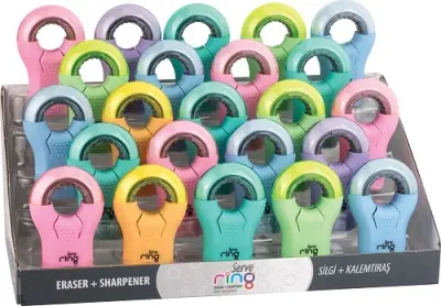SERVE SİLGİLİ KALEMTIRAŞ RING STAND 23 LÜ PASTEL PET SV-RING23DPPS