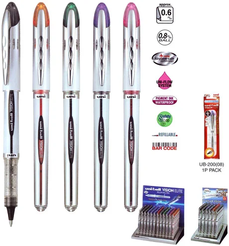 UNİ ROLLER KALEM VISION ELITE UB-200 0.8 KARIŞIK 5 Lİ