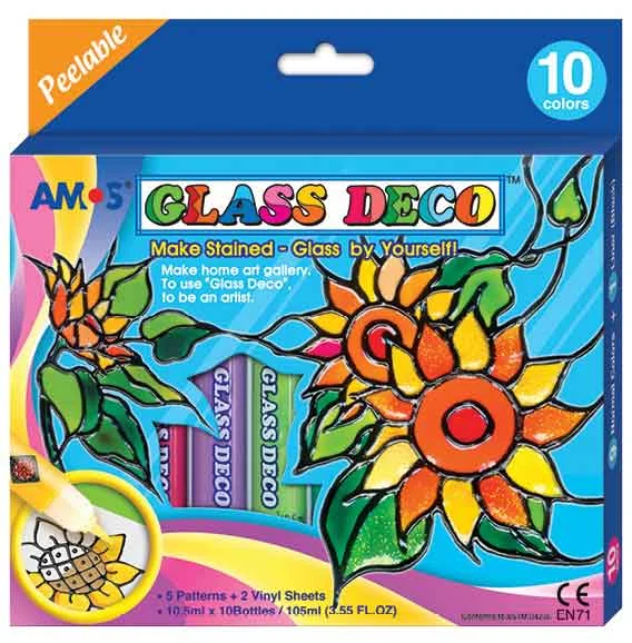 AMOS CAM BOYAMA SETİ GLASS DECO 10.5 ML 10 TÜP GD10P10