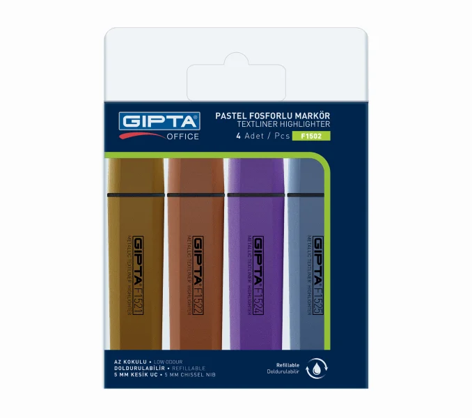 GIPTA FOSFORLU KALEM METALİK SİMLİ 4 RENK SET F150200