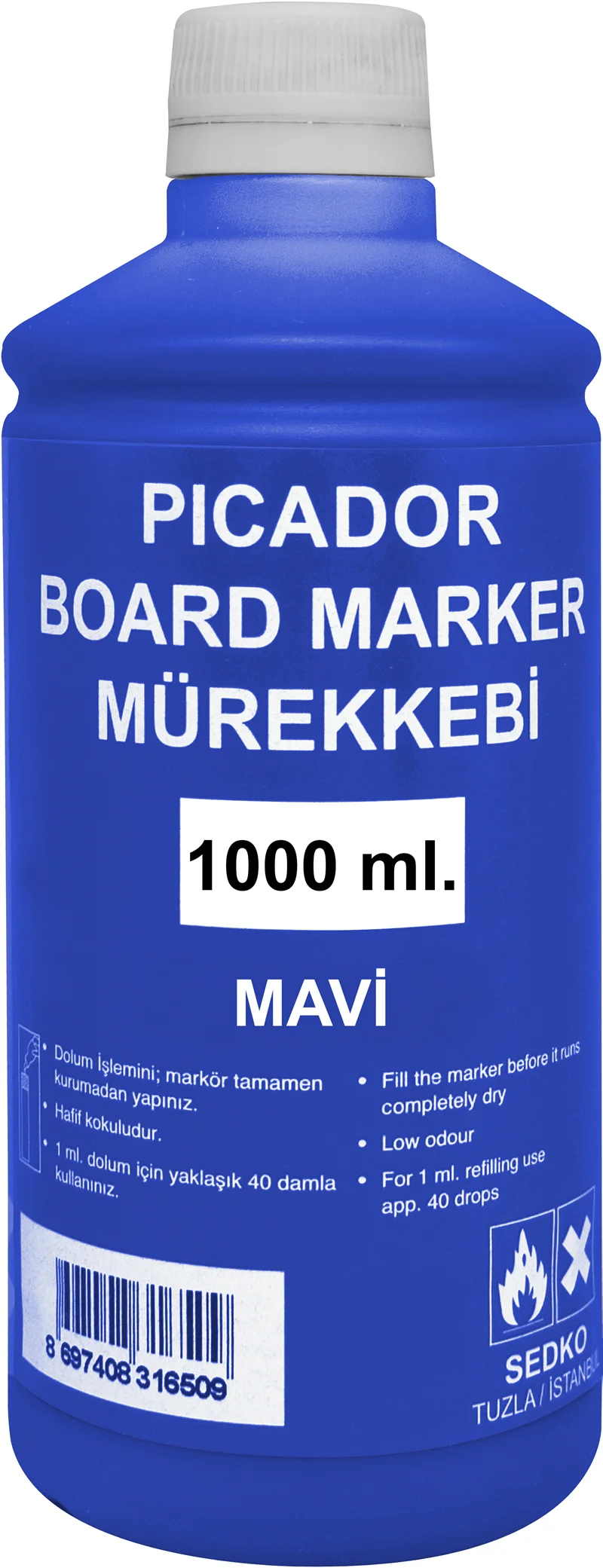 PICADOR TAHTA KALEM MÜREKKEBİ 1000 ML MAVİ KB014
