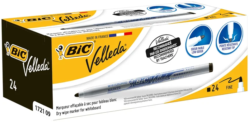 BIC BEYAZ TAHTA KALEMİ VELLEDA ÇOCUK 1721 24 LÜ SİYAH 841842