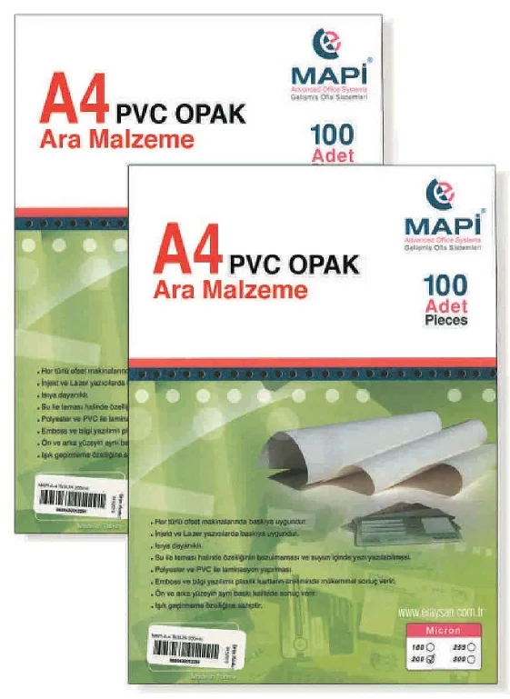 MAPİ ARA MALZEME 175 MİC.A4 POLYESTER BEYAZ 100LÜ 915 20 41
