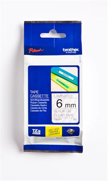 PASİF BROTHER PTOUCH ETİKET LAM. 6MM ŞEFFAF-SİYAH TZ111