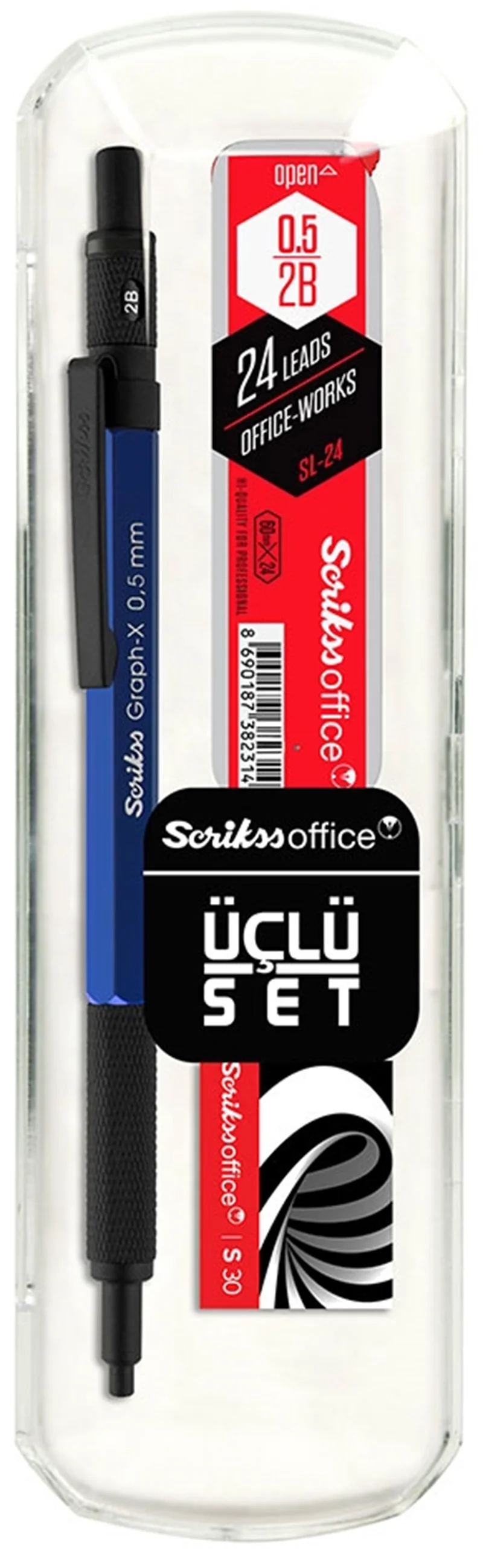 SCRIKSS OFFICE VERSATİL KALEM OKUL SETİ GRAPH-X 0.5 MAVİ + SİLGİ + MİN BLS.