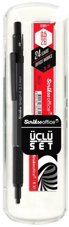 SCRIKSS OFFICE VERSATİL KALEM OKUL SETİ GRAPH-X 0.5 ANTRASİT + SİLGİ + MİN BLS.